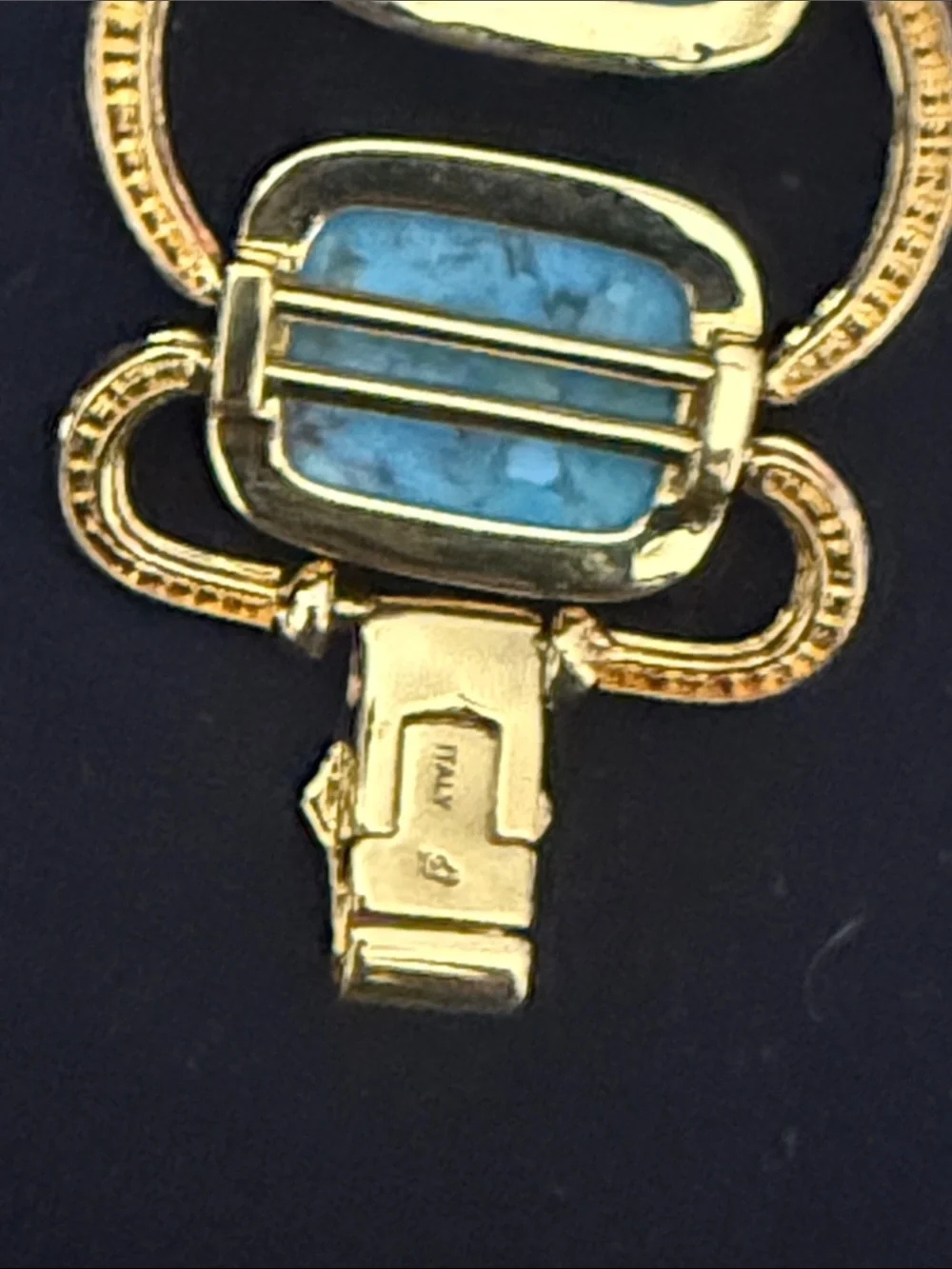 BEAUTIFUL Italy stamped Gold tone & Turquoise stone Bracelet 7 “